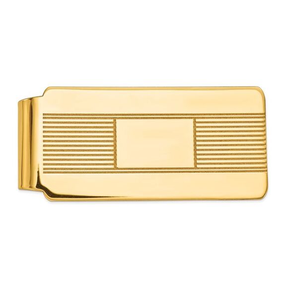 Men's 14k Yellow Gold Striped Fold-Over Wide Money Clip - Picture 1 of 4